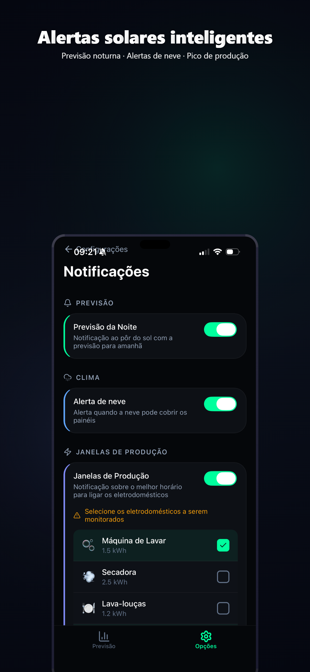 Notificação de mudança de previsão no Volcast