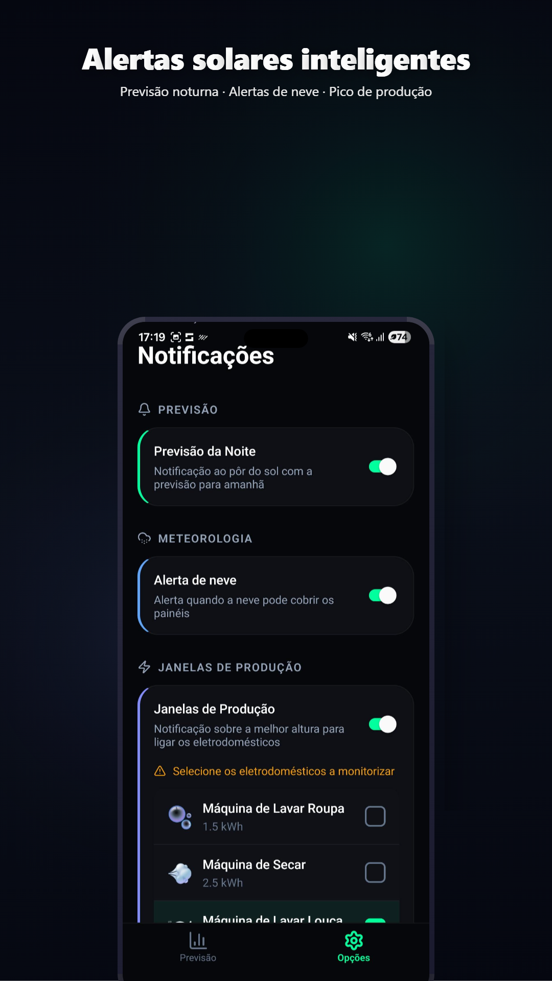 Notificação de alteração de previsão no Volcast